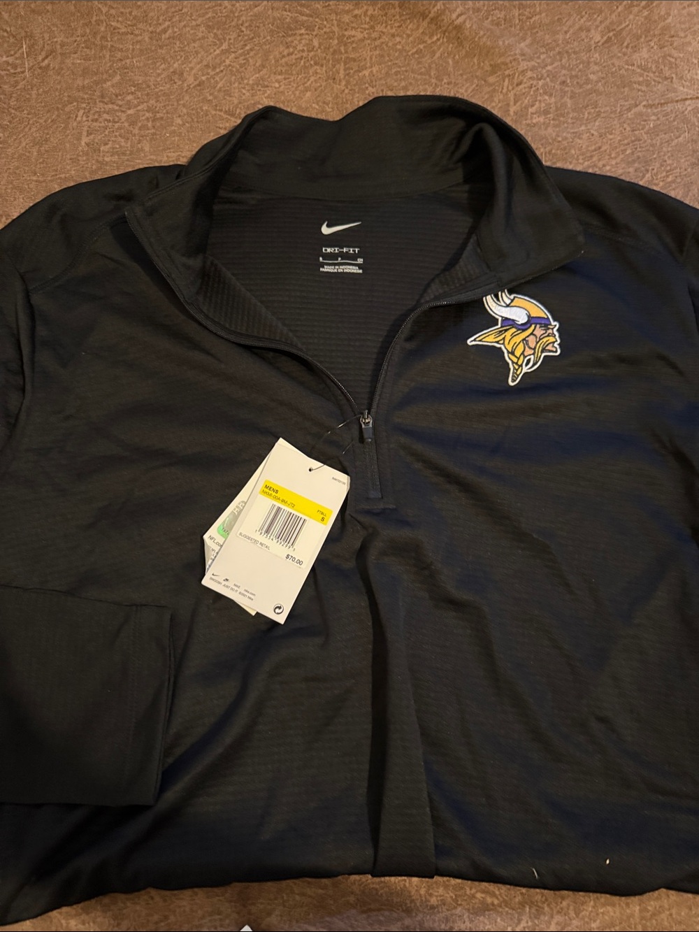 Nike Small Black Quarter-Zip Lightweight Jacket with Vikings Logo